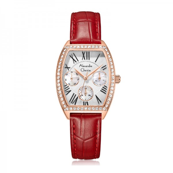 Alexandre Christie AC 2B86 Rosegold Red Leather Lady